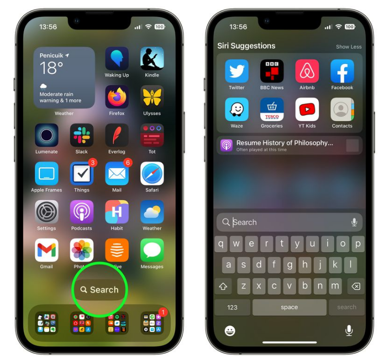 亚东苹果手机维修分享升级到 iOS 16 后，如何删除主屏幕上的搜索按钮 